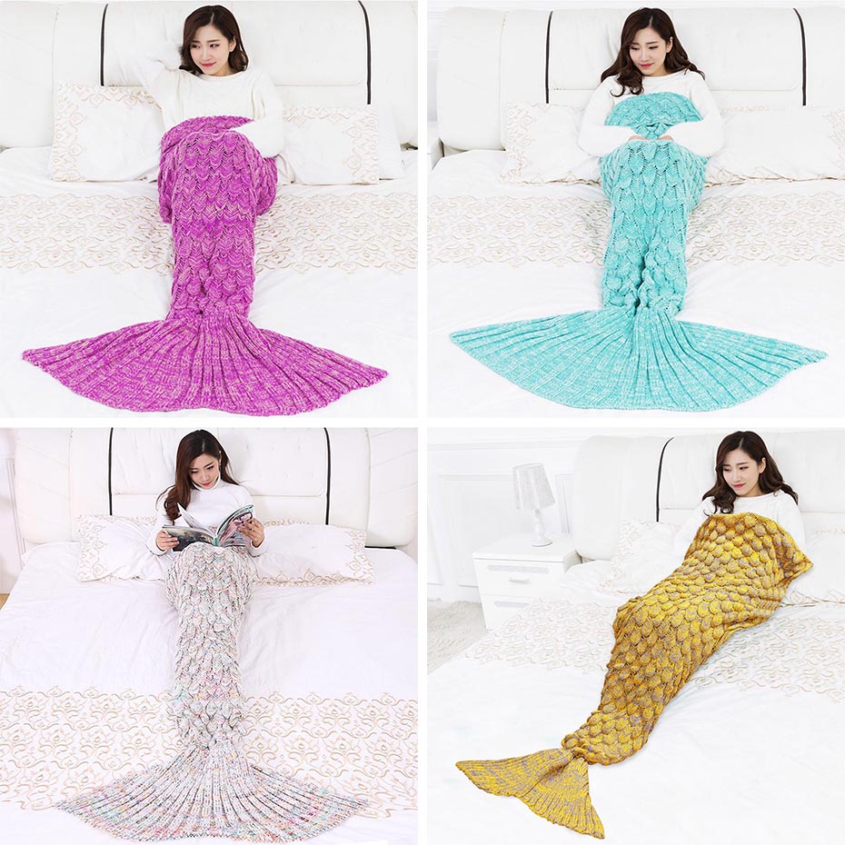 VIP LINK ISINOTEX Soft Knitted Mermaid Tail Blanket Crochet Handmade Sleeping Bag for Kids Adult Best Birthday Christmas Gift